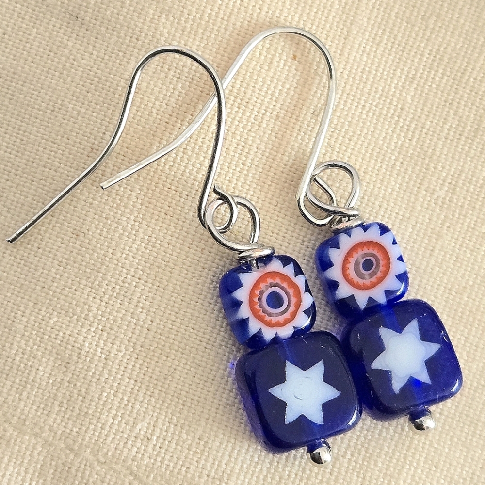 Red, White And Blue Star Glass Earrings